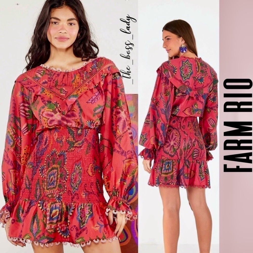 NWT- FARM Rio Women's Vibrant Red Long Sleeve Dress